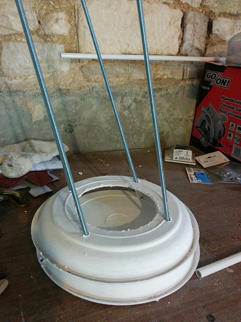 Plates stacked with pipe spacers